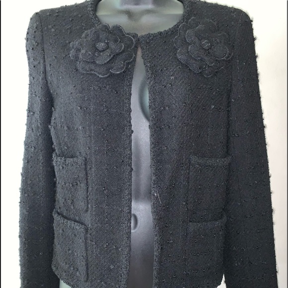 CHANEL CLASSIC TWEED DOUBLE CAMILIA BROOCH BLAZER